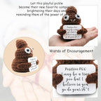 Positive Handmade Emotional Support Pickle Gift, 3.2inch Crochet Doll Inspirational Gifts with Cards, Cute Knitted Funny Gag Gift for Friends Birthday Christmas Home Office Decor