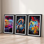 Novatique Cool Gaming Wall Art Game Room Decor Posters Colorful Neon Gamepad Canvas Painting Prints for Bedroom Living Room,16" x 24" x 3Pcs