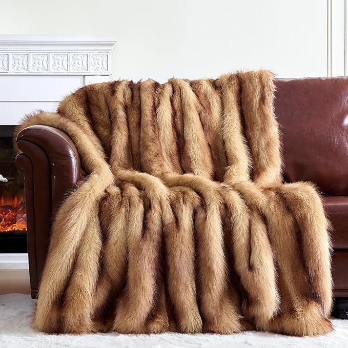 Fluffy Faux Fur Throw Blanket – Super Soft Warm Thick Plush Blanket for Bed, Couch & Office, Cozy Fuzzy Throw with Flannel Backing,90"x90", Brown