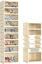 GCCSJ 9-Tier 18 Pairs Foldable Shoe Rack Organizer, Plastic Collapsible Shoe Shelf, Folding Shoe Box Storage Cabinet with Magnetic Clear Door Easy Assembly for Entryway, Bedroom, Living Room