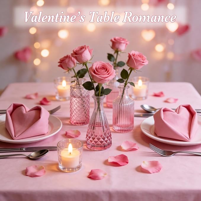 Valentine's Day Glass Pink Bud Vases Set of 12, Mini Flower Valentine Vase for Centerpieces, Small Vases in Bulk for Wedding Decorations, Vintage Vase for Table, Home Décor