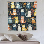 VUMIVI Cartoon Abstract Cat Tapestry Fun Cute Animals Plants Bohemian Modern Art Color Illustration Tapestry Wall Hanging for Living Room Bedroom Dorm Classroom Aesthetic Decor W60xL60in