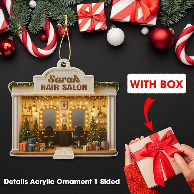 Personalized Hair Salon Christmas Ornament 2025, Custom Acrylic Flat Ornament, Holiday Tree Decor, Gift for Hairdresser, Hairstylist & Salon Owner