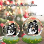Personalized Christmas Crystal Ball with Light Customized Photo Snow Globe with Engraving Text Custom Ornaments Gifts for Family Couples Friends (Vanilla Pattern Base)