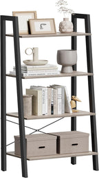 VASAGLE Ladder Shelf, 4-Tier Bookshelf, Storage Rack, Bookcase with Steel Frame, for Living Room, Home Office, Kitchen, Bedroom, Industrial Style, Heather Greige and Ink Black ULLS44MB