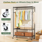 LEHOM G1C Heavy Duty Clothes Rack with Cover, Rolling Garment Rack for Hanging Clothes, Portable Closets with Oxford Fabric Cover, Freestanding Clothing Rack on Wheels (Black+gray cover, G1C)