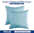 MIULEE Pack of 2 Decorative Outdoor Solid Waterproof Throw Pillow Covers Faux Linen Garden Farmhouse Coastal Cushion Cases for Summer Patio Tent Balcony Couch Sofa 20x20 Inch Blue Gray