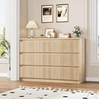 Oak 6 Drawer Dresser for Bedroom, Modern Fluted Dresser, Bedroom Dressers with Drawers, Large Double Wooden Chest of Drawers for Living Room, Hallway