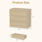 GarveeHome 3 Drawer Dresser for Bedroom, Natural Oak Nightstand 3 Chest of Drawers with Large Storage, Small Modern Bedside End Table for Living Room, Nursery, Entryway