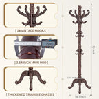ZOZOE Wooden Classic Coat Rack Stand, Solid Wood Coat Rack Freestanding with 14 Hooks, Vintage Coat Racks with Sturdy Triangle Base, Natural Birch Wood Coat Tree Stand for Entryway Hallway
