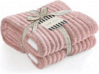 WRENSONGE Striped Throw Blanket, Pink Soft Cozy Fluffy Warm Hand Made Throw Blankets for Couch, Sofa, Chair, Bed, Camping, Picnic, Travel Lightweight Bed Blanket - 50"*60"