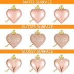Skylety 30 Pieces Valentine's Day Heart Ornaments, Heart Shaped Decorations Tree Hanging Baubles for Valentine Wedding Anniversary, 3 Styles 2 Size (Rose Gold)