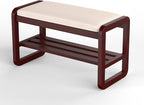 Solid Wood Shoe Rack, 2 Tier Shoe Storage Bench with Cushion Seat, 8 Pair Shoe Organizer for Entryway, Walnut, 32 Inch