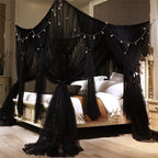 VETHIN 4 Corners Post Princess Bed Canopy Curtain Double Layer Cozy Drape Netting 4 Opening Mosquito Net for Girls & Adults Bedroom Decoration Accessories (Double Black, 53" W*78" L*82"*H/(Full))