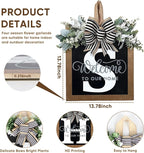 Ultra Large 14'' Last Name All Year Round Front Door Wreath with 26 Initial Letter Welcome Sign All Seasons Eucalyptus Garland and Bow Wreaths for Front Door Porch Farmhouse Decoration (S)