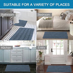 H.VERSAILTEX Bathroom Rug Sets 2 Piece Bath Mats Non Slip Thick Soft Chenille Striped Bath Rug achine Washable Shower Floor Rugs for Tub, Shower and Floor (Blue Indigo, 47"x17" Plus 20"x20" U)