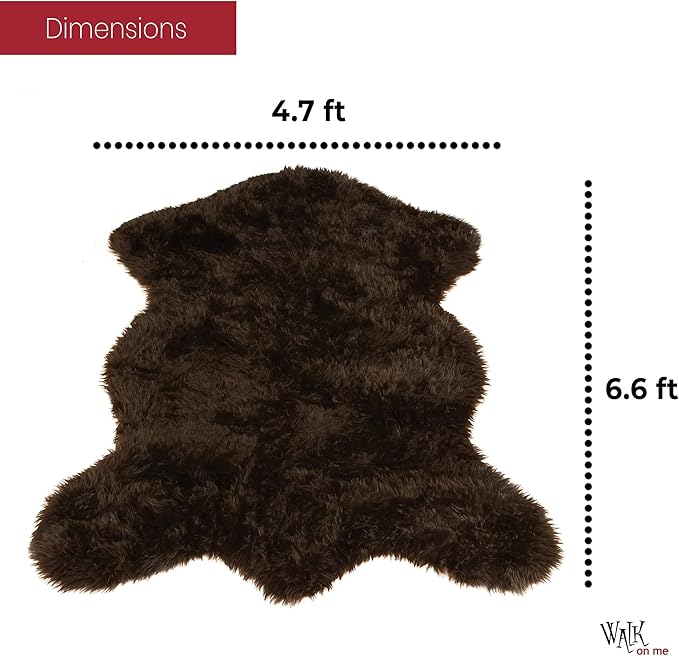 Silky Soft Faux Fur Rug, 5 ft. x 7 ft. Brown Fluffy Rug, Made in France, Sheepskin Area Rug, Shaggy Rug for Living Room, Bedroom, Kid's Room, or Nursery, Home Décor Accent with with Non-Slip Backing