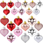 36 Pcs Valentine Heart Shaped Ornaments, Rose Gold Silver Pink Red Heart Ornaments for Mother's Day Christmas Wedding Anniversary Valentines Day Hanging Decorations