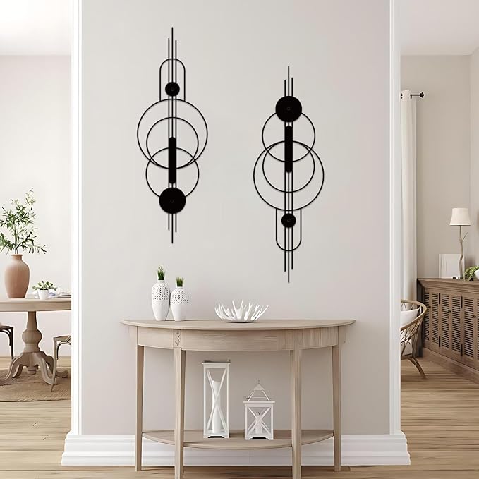 ruelen 2 Pcs Small Metal Abstract Wall Art, Modern Minimalist Wall Decor Single Line Art Metal Vertical Wall Decor Geometric Wall Hanging Sculptures for Home Bedroom Living Room, 39.37 x 12.8 Inch