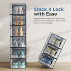 DUMOS Stackable Shoe Storage Boxes, 15-Pack Plastic Shoe Organizers with Lids, Large Shoe Rack & Holder for Closet, Under Bed, Entryway, Sneaker Display and Storage Containers, Black