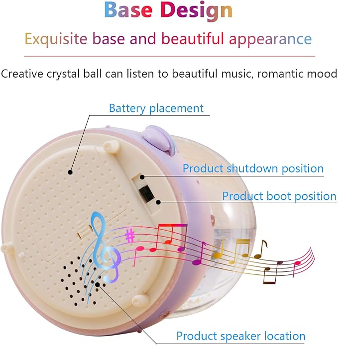 Unicorn Music Snowball, 3.94 Inch Automatic Snowfall Music Box, with LED Rainbow Snow Lights, Birthday, Christmas, Ideal Gift for Girls