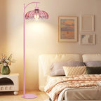 Pink Floor Lamp for Living Room,Bedroom,Glass Dimmable Standing Lamp with Remote,Gold Mid Century Modern Brass Tall Lamp Boho Floor Lamps Arc Stained Flower Floor Light Lamp Girls kids Bohemian