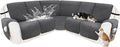 Reclining Sectional Couch Covers 100% Waterproof Recliner Cover Washable Velvet L Shape Recliner Sofa Covers for Dogs Pets Anti Slip Recliner Slipcovers with Pockets (5 Seat Sofa, Dark Gray)