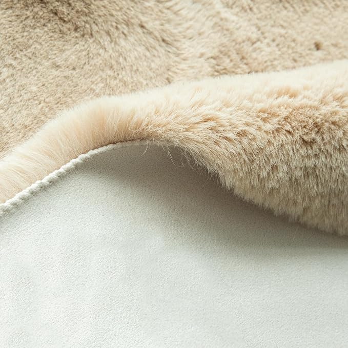 Camel Plush Shag Faux Rabbit Washable Fuzzy Fur Rugs for Living Room Bedroom Kids Circle Small Nursery Area Rug Round Rug 3ft