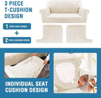 H.VERSAILTEX Sofa Cover 3 Piece T Cushion Loveseat Slipcovers Thick Velvet Couch Cover Stretch T Cushion Sofa Covers for 2 Cushion Couch with 2 Individual T Cushion Covers, Cream
