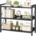 HOOBRO Bookshelf, 3-Tier Industrial Bookcase, Book Shelf Storage Organizer, Bookshelf with Metal Frame for Living Room, Bedroom, Home Office, Kitchen, Black BB718SJ01