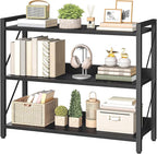 HOOBRO Bookshelf, 3-Tier Industrial Bookcase, Book Shelf Storage Organizer, Bookshelf with Metal Frame for Living Room, Bedroom, Home Office, Kitchen, Black BB718SJ01