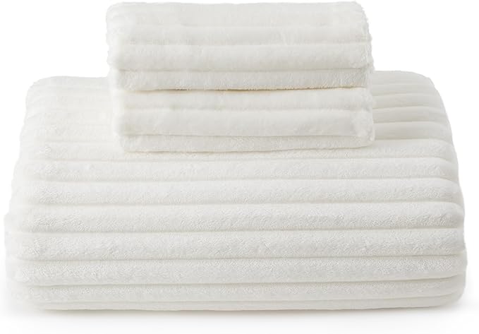 Bedsure Fluffy Duvet Cover Set - Ultra Soft Plush Shaggy Comforter Cover Queen Size, Warm Flannel Fleece Bed Sets for Winter, 3 Pieces (Striped Pattern, Coconut White)