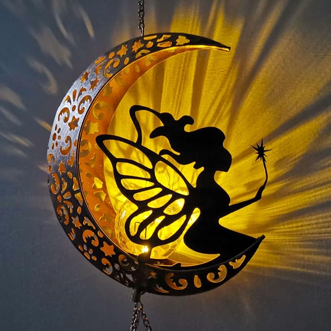 JOBOSI Moon Fairy Wind Chimes, Solar Wind Chime, Gifts for Mom, Women, Grandma, Garden Courtyard Lawn Decoration Gifts,Thanksgiving Gift