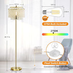 Luvkczc Gold Crystal Floor Lamp, 64" Tall Elegant Standing Lamp with On-Off Foot Switch, Double-Layer Lampshade, Standing Floor Lamps for Living Room, Bedroom, Office, 8W LED Bulb Included