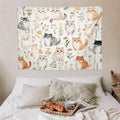 VUMIVI Cute Cat Tapestry Cartoon Pets Flowers Mushrooms Butterflies Watercolor Illustrations Tapestry Wall Hanging for Living Room Bedroom Dorm Classroom Aesthetic Decor W40xL30in