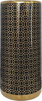 ZOEJADE Minimalist Luxury Ceramic Umbrella Stand Umbrella Holder Vase for Umbrella Canes Walking Sticks Entryway Indoor 18" High Black Gold