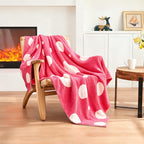 CozeCube Super Soft Fullfy Microfiber Reversible Knitted Blankets, Warm Cozy Fuzzy Plush Throw, Hot Pink and White Polka Dot Throw Blanket for Couch Bed Sofa, 50" x 60"