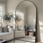 Full Length Mirror, 83"x44" Floor Mirror Freestanding, Oversized Floor Standing Full Body Mirror with Stand for Bedroom, Hanging Mounted for Living Room Cloakroom, Black, Arched