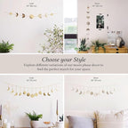 BASE ROOTS Moon Phase Wall Decor, Gold Wall Art for Bedroom, Bohemian and Astrology, Witchy Aesthetic 34" 7 Phases Metal Moon Wall Banner, Celestial Decoration, Gift for Women & Kids