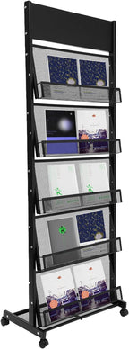 Floor-Standing Magazine Rack, 5-layer Brochure Holder Display Stand with Wheels, High-hardness Metal Literature Rack for Office, Exhibitions, and Any Organization Requiring Information Display