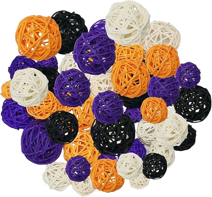 Halloween vase filler decor-36Pack&Halloween Thanksgiving Day Rattan Balls Decorative,&Vase Filler Wicker Ball for Halloween&decorative balls for bowls&bowl fillerTable Hanging Decor DIY Crafts