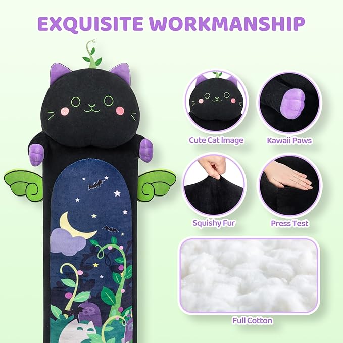 Mewaii Long Cat Plush 5 Sizes, 120% Extra Filling Giant Plushness Kids Body Pillow, Kawaii Cute Black Cat Stuffed Animals Plushies, Big Long Body Pillow Black Cat Plush Gift for Girls 20”