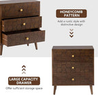 COSIEST Modern End Table w 3 Storage Drawers, Night Stand w Honeycomb Pattern, Small Wood Chest, Accent Cabinet for Bedroom, Living Room(Brown,2 Pieces)