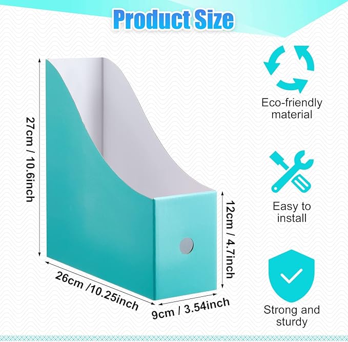 Thenshop 24 Pcs Cardboard Magazine File Holders Magazine Book Bin Box with Label Sticker Paper Organizer Storage Folder for Desk Shelves School Classroom Office Supplies(Classic,Mint)