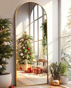 Arched Full Length Mirror, Floor Mirror with Stand, 64"x21", Wall Mirror Full Length, Gold Floor Length Mirror, Gold
