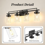 Emliviar 4 Light Vanity Lights Over Mirror with Clear Glass, 29.3" Matte Black Bathroom Vanity Lighting for Living Room, YCE238B-4W BK