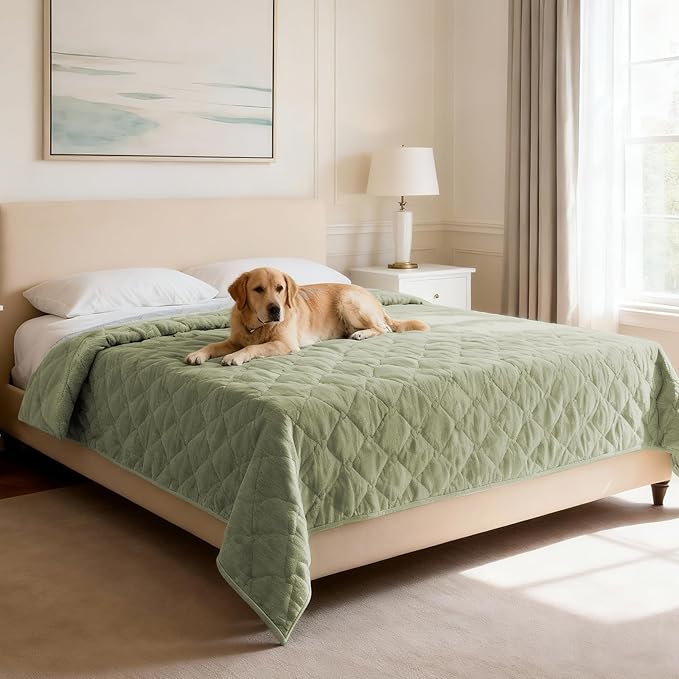 H.VERSAILTEX Couch Cover Chenille Pet Fuzzy Sofa Covers for 3 Cushion Couch Anti Slip Washable Sofa Slipcovers with Strap Soft Couch Protector Cover for Dogs Cats Kids(52" x 82", Tender Green)