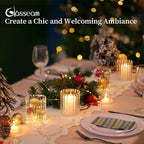 Glasseam Ribbed Glass Candle Holder: Set of 6 Clear Hurricane Candle Holder Cylinder Candle Holders for Pillar Candles Decorative Floating Candle Vases for Centerpieces Wedding Table Decoration 3.94’’