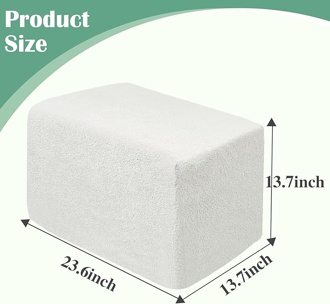 Rectangular Stuffed Pouf Ottoman with Foam Chunk Filling, Furry Fabric Design, Multi-Functional Floor Pouf for Living Room, White