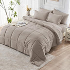 JOLLYVOGUE King Comforter Set, Ultra-Soft Bed in a Bag King Size 7 Pieces, Oeko-TEX Certified Bedding Set with Down Alternative Comforter, Sheets, Pillowcases & Shams, Khaki